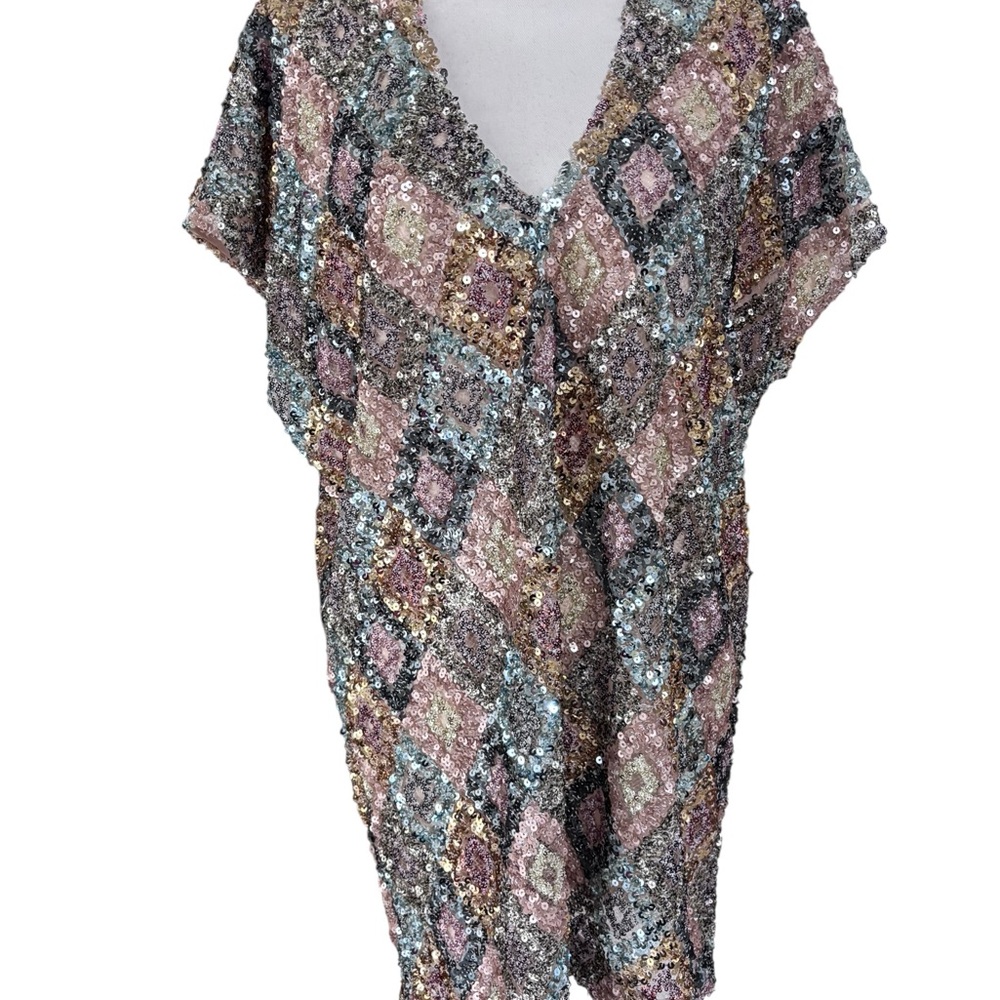 By Together Sequin Diamond Pattern Tunic Dress – Multicolor Sparkle | S
